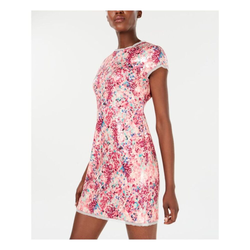 RACHEL ZOE Womens Short Sleeve Crew Neck Mini Party Shift Dress - Picture 3 of 4